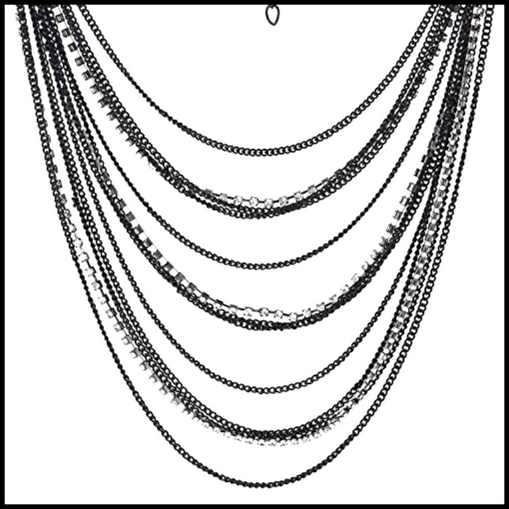 Multi-Strand Statement Collar Necklace Elegant Rh… - image 2